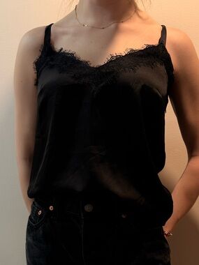 Black Lace-Trim Satin Camisole